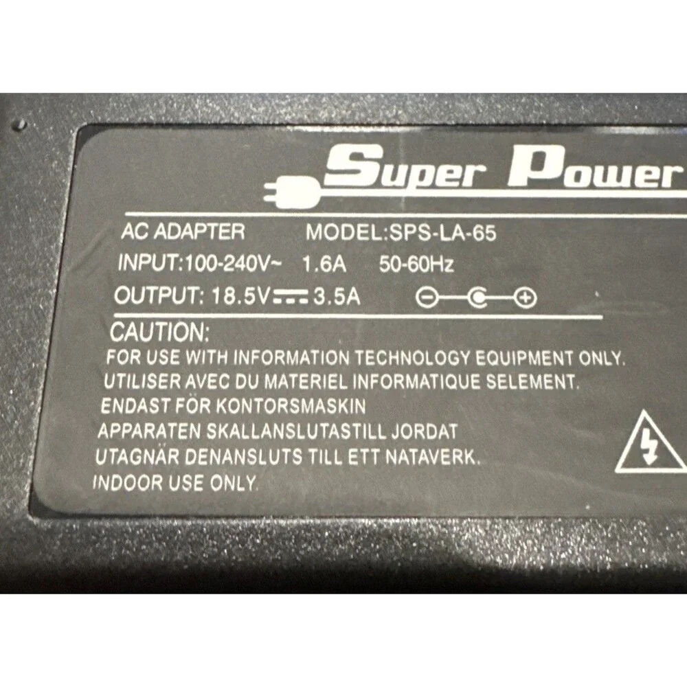 Super Power Supply Model SPS-LA-65 18.5V AC Power Adapter Charger for Computers